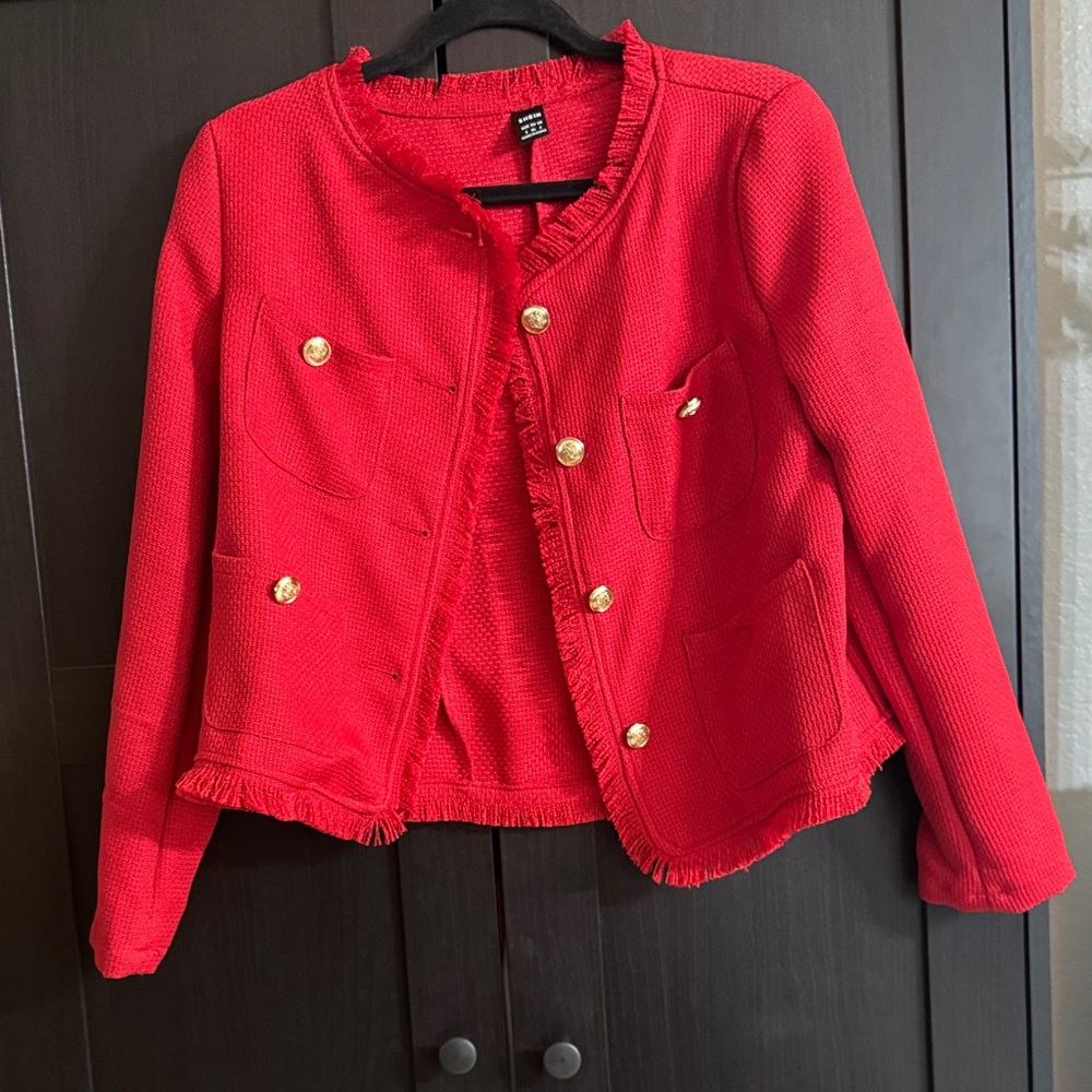 SHEIN Red Blazer with Gold Buttons